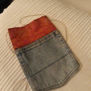 Custom hand made crossbody pink/orange and denim small bag